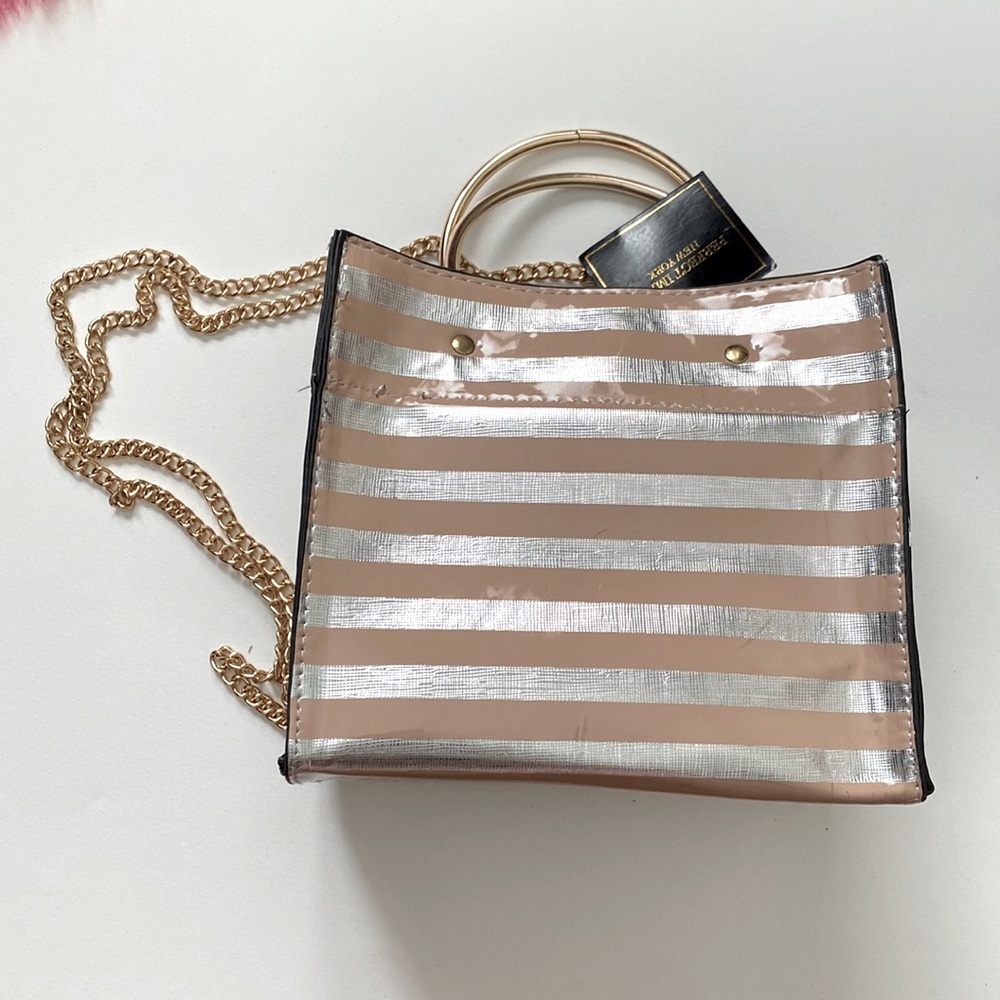 Perfect Image Silver/Beige Striped Purse
